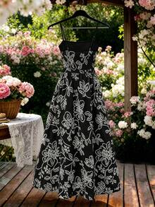 Rometta Große Größen elegantes Vintage Lässig Kleid mit Cut Out Stoff und Spaghettiträgern für den Sommer, geeignet für den täglichen Gebrauch, Dates, Treffen, Urlaub und andere Anlässe - Schwarz - Übersicht 2