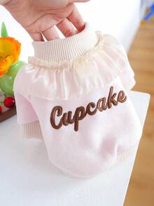 PETSIN 1pc Cat And Dog Universal Clothing, Embroidered Cupcake Lace Ruffle Collar Pet Hoodie, Suitable For Daily Walks, Home Wear, Sweet Cake Style Pet Photos - Pink - View 7