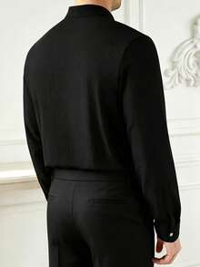 Core Aspect Men's Stand Collar Minimalist Shirt, Comfortable And Smooth Fabric, Casual Long Sleeve Versatile Shirt - Black - View 2