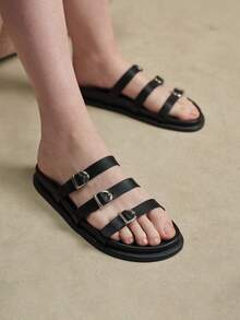 Solecia Women Shoes Women's Fashion Comfort Flat Boken Beach Sandals Women's Flat Sandals - Black - View 1