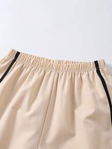 SHEIN Sparklyn Teen Girls Straight Classic Casual Pants, Spring/Autumn, Double-Layer Waistband, Simple And Comfortable Sweatshirt Fabric, Summer, Minimalist, Solid - Apricot - View 6