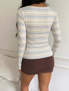 CovetEZ 95%棉全印花女款方領長袖T恤 - 彩色 - 查看 2