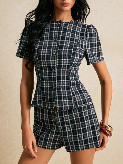 Poéselle Women's Summer Casual Plaid Shirt