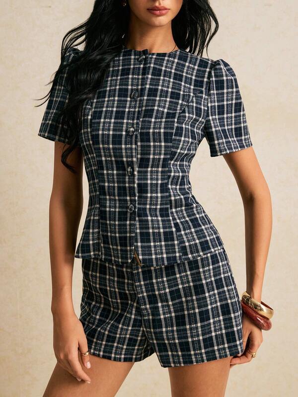Poéselle Women's Summer Casual Plaid Shirt