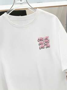 Manfinity Hypemode Men's Colorful Hand-Drawn Letter Print Short Sleeve T-Shirt, Suitable For Summer Streetwear, Daily Youth Casual, Couple Matching, Thoughtful Gift For Boyfriend - White - View 4