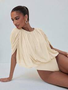 Hauture Bodysuit dengan Lapisan Jala yang Menjuntai - Krem - View 3