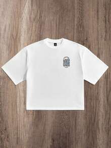 Manfinity Joysei Standard Size Men's Casual Wave Pattern White Cropped T-Shirt, Men's Crop Top, Suitable For Summer - White - View 2