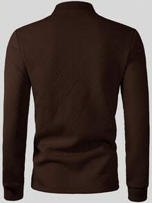 Calvornis Camisa POLO formal casual de manga larga con botones delanteros de unicolor para hombres, para otoño, ceremonia - Marrón - Ver 2