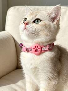 1 pieza Collar de AirTag con diseño de huella de pata adorable, con soporte y campana, hebilla de , diseño clásico a cuadros ajustable para gatos y perros pequeños, accesorios para mascotas, regalo - Multicolor - Ver 12