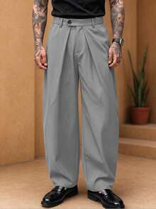 GENTILAND Pantalones largos de unicolor plisados casuales versátiles para uso diario y viajes para hombres - Gris - View 1