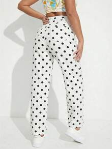 SHEIN ICON 休閒波點印花錐形牛仔褲 - 黑與白 - 查看 2