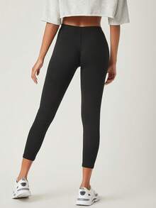SHEIN BASICS Leggings Capri Transpirables de unicolor para Mujer en Verano - Negro - Ver 2