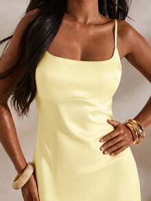 Opulessa Spring/Summer Vacation Solid Color Woven Spaghetti Strap Dress For Women Vacation Pale Yellow Elegant - Yellow - View 5