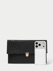 SHECARRY Ladies Fashionable Elegant Simple Classic Versatile Black Woven Embossed PU Clutch Bag Envelope Bag, For Daily Dating Party Commuter Afternoon Tea - Black braided - View 4