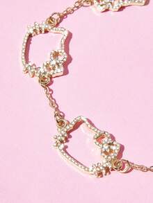 HELLO KITTY AND FRIENDS | SHEIN 1件金色電鍍點鑽動物貓咪鋅合金女款時尚手鍊 - 金黃色 - 查看 3