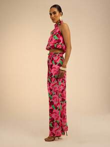 Dancing Leopard 多色高領短版上衣搭配寬腿褲套裝，女款套裝，夏季女裝，度假穿搭，女款夜生活穿搭 - 彩色 - 查看 7