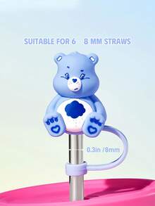 SHEIN X Care Bears 1個矽膠熊圖案吸管套（不含吸管），Cheer Bear，禮物 - 藍色 - 查看 4