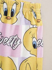 LOONEY TUNES X SHEIN 女嬰字母卡通印花短袖T恤與短褲休閒日常套裝 - 彩色 - 查看 4