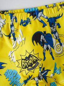 BATMAN X SHEIN 小男孩字母卡通圖案印花背心與短褲居家休閒套裝 - 黃色 - 查看 5