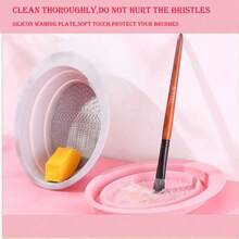 1pc Foldable Silicone Makeup Brush Cleaning Bowl, Multi-Textured Makeup Brush Cleaner, Reusable Beauty Tool Washing Bowl, Deep Cleaning Makeup Brushes - A - View 5