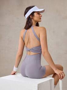 OutZeal Tuta sportiva intera da donna per palestra, allenamento e yoga, traspirante, con reggiseno integrato e nodo sulla schiena - Viola chiaro - Visualizzare 11