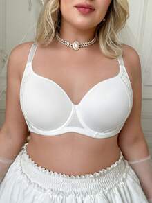 Crystal Vow 1pc Thin Padded Lace Underwire Push-Up Comfortable Basic Plus Size Large Cup Bra - White - View 3