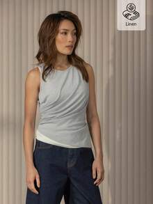 KÆRIA Hus Asymmetric Tank Top - Linen Blend, Soft Volume, Layered, Crew Neck, Airport , Summer - Multicolor - View 6