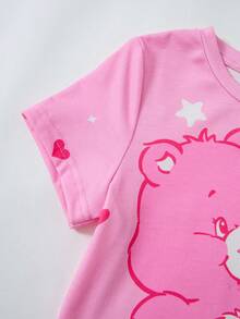 SHEIN X Care Bears 女童可愛卡通圖案印花圓領短袖T恤 - 粉色 - 查看 5