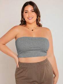 SHEIN BASICS 大尺碼短版抹胸上衣/夏季/外出辦公度假灰色休閒正式優雅 - 灰色 - 查看 4