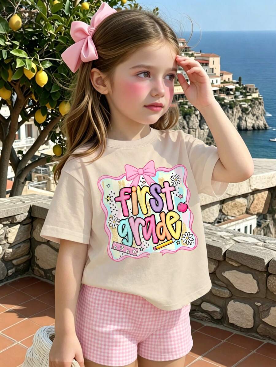 Elladie kids 女童基本款短袖T恤 2025新款 定製尺寸 黑色雙面刷毛牛奶絲 樣品空白款 - 米色 - 查看 1