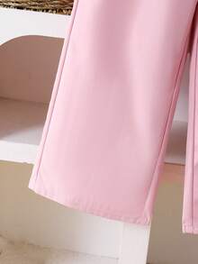 Back To School Young Girl Xiyin 4-7Y 2-Piece Set, 3D Ribbon Bow Detail Puff Long Sleeve Blouse Top With Pink Wide Leg Pants, Spring/Autumn Cute Sweet Fashion Princess Style Outfit, Y2K Aesthetic Daily Campus Play Casual Set - Pink - View 11