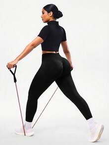 Solea Cove Seamless High Elasticity Plus Size Women's Sports Leggings - Black - View 6