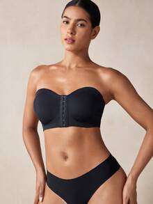 Veilyse Sutiã Sem Alça Feminino com Fechamento Frontal, Sutiã Bandeau Minimalista e Confortável - Preto - Visão 4