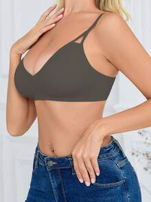 SHEIN 女款無縫內衣，1件 - 巧克力棕 - 查看 1