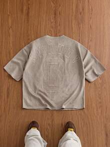 NORVETH 男士字母刺繡圓領短袖休閒T恤 - 杏色 - 查看 2