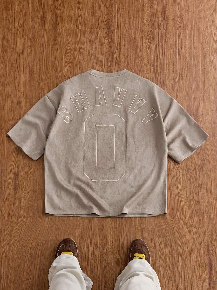 NORVETH Men's Letter Embroidered Crew Neck Short Sleeve Casual T-Shirt - Apricot - View 1
