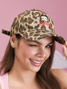 Betty Boop x SHEIN Fashion Classic Casual Sweet Basic Versatile Sports Leopard Print Women's Baseball Cap Sunshade Sunscreen Daily Matching Upright Version Gifts - leopard print - View 5