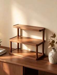 1‑Pack Vintage Solid Wood Desktop Storage Rack, Retro Multi‑Layer Cosmetic Organizer, Multipurpose Home Shelf. Suitable For Storing Kitchen Condiments, Water Cups, Mugs And Coffee Cups. - Multicolor - View 9