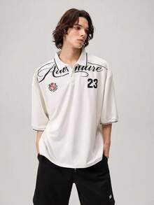 Men's Casual Letter Print Polo Shirt, Summer - White - View 4