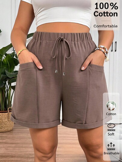 EMERY ROSE Women's Plus Size Fashion Casual Loose Shorts (With Pocket Design) - Suitable For Vacation, Summer, Beach