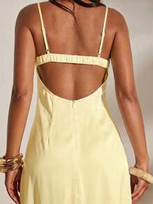 Opulessa Spring/Summer Vacation Solid Color Woven Spaghetti Strap Dress For Women Vacation Pale Yellow Elegant - Yellow - View 3