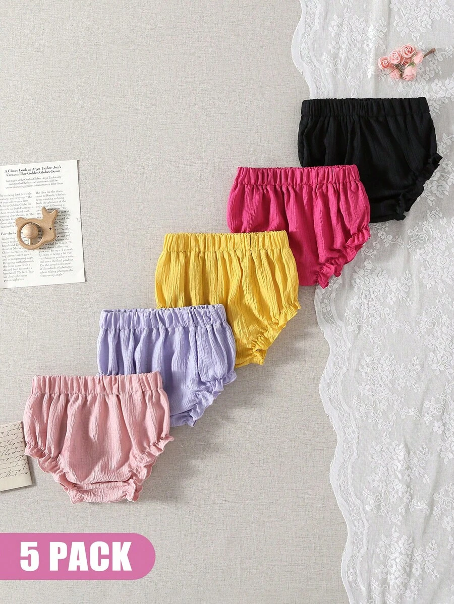 SHEIN 5件組女嬰夏季薄款三角內褲,休閒可愛訓練褲,不勒胯三角內褲 - 彩色 - 查看 1