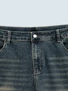 Modcrash Jeans de mezclilla desgastados y lavados para hombres de talla grande, estilo casual de calle universitaria - Azul - Ver 9
