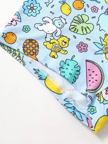SHEIN X Care Bears 男士熱帶植物印花休閒四角內褲 - 藍色 - 查看 4
