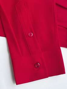 Manfinity Mode Men's Long Sleeve Dress Shirt,Red,Autumn,Smart Casual,Dinner,Solid Color Business & Formal Button-Up,Regular Fit Office Attire,Smooth Texture,Ceremony - Red - View 5