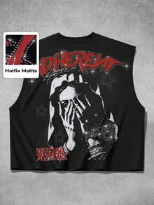 ROMWE MEN Plus Size Fashion Digital Print Rhinestone Tank Top - Multicolor - View 1