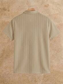 HIMLAND Men's Solid Color Casual Commute Short Sleeve Polo Shirt - Khaki - View 2
