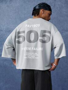 PAVTROS 男士賽博街頭風時尚休閒短袖T恤，大尺寸短袖T恤，短版寬鬆圓領短袖T恤，網路經典口號，幽默離線人員口號，數位文化，美式休閒，中性風格，情侶款，最佳節日禮物 - 淺灰色 - 查看 6