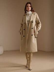 Anewsta British Style Waist-Cinching Tie-Front Slimming Trench Coat Jacket - Khaki - View 8