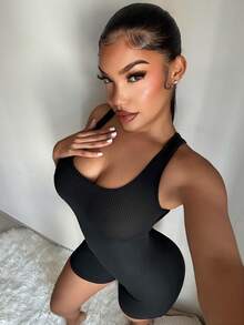 SHEIN SXY 女款夏季休閒純色無袖連身褲 - 彩色 - 查看 9